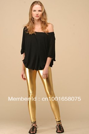 Free Shipping ML7554 New Design Fashion Stretchy Jeggings Shiny Golden Leather Legging