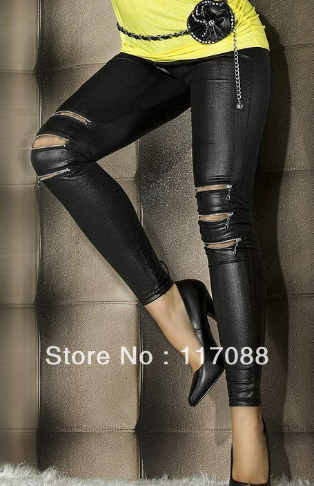 Free Shipping  ML7571 Hot Sales Fashion Zip-front legging Black Faux Leather legging black high waisted leather leggings