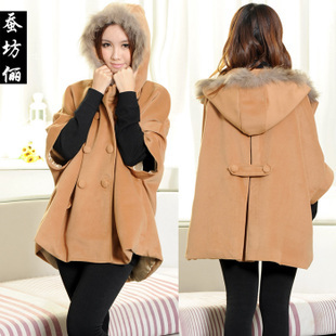 Free Shipping Mooren 2013 autumn and winter maternity outerwear maternity fur collar cloak sheep trophonema 1009 wool coat 1b