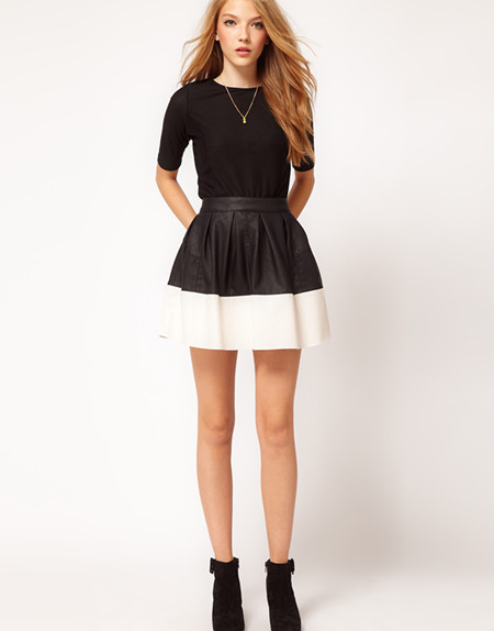 Free shipping Mrs fashion asos black-and-white patchwork small leather skirt wholesale / retail