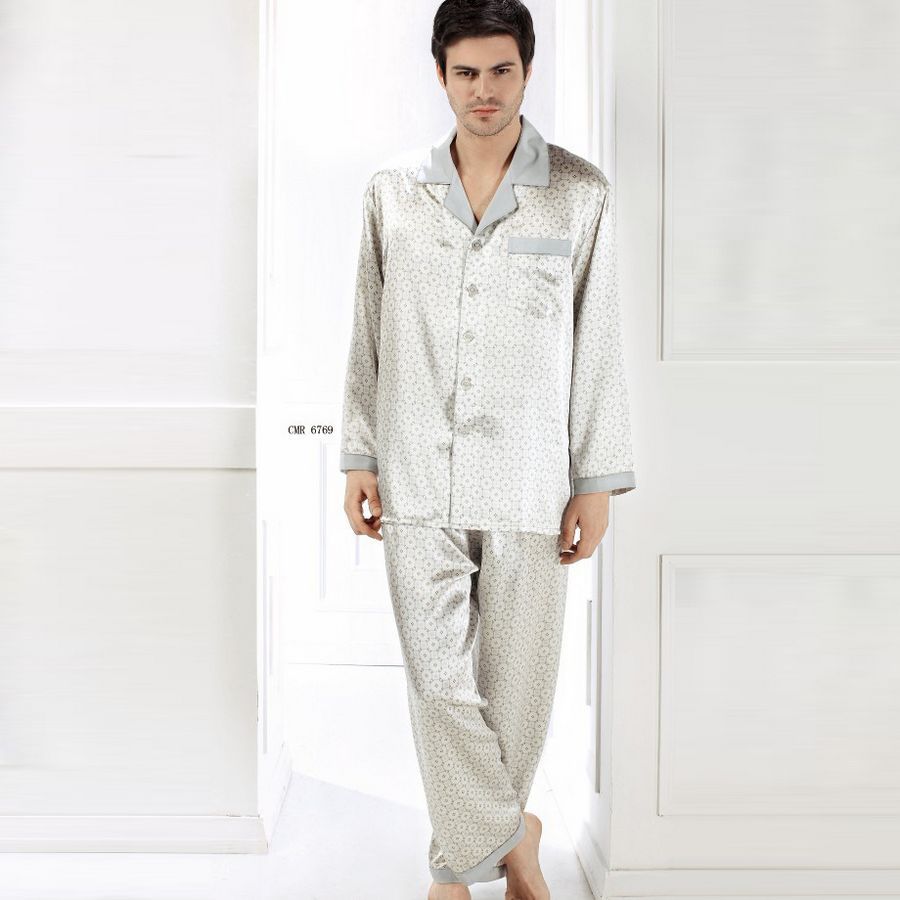 free shipping Mulberry silk heavy silk sleepwear cool fashion men long sleeve length pants set 6769