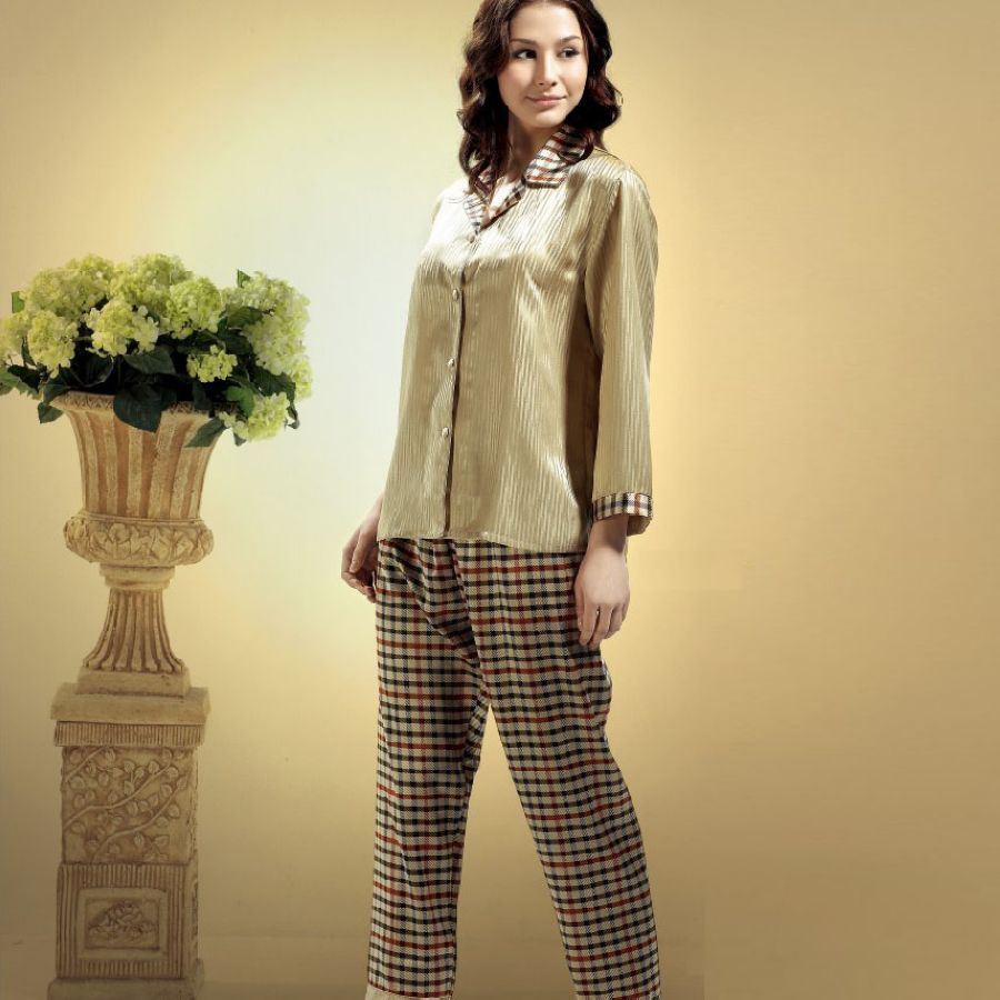 free shipping Mulberry silk heavy silk sleepwear lovers long-sleeve set 11025 male 11023 female