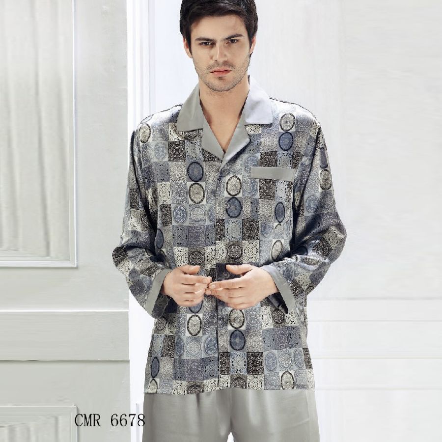 free shipping Mulberry silk heavy silk sleepwear male long sleeve length pants sets fashion men charm 6678