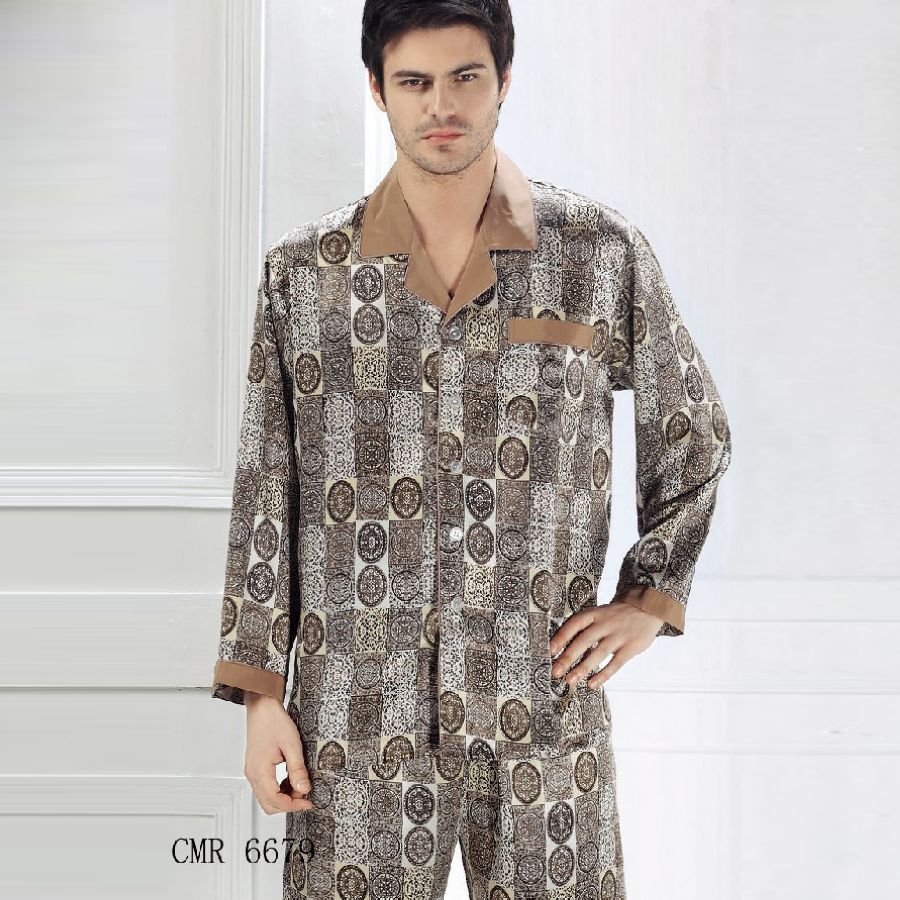 free shipping Mulberry silk heavy silk sleepwear male long sleeve length pants sets fashion men charm 6679