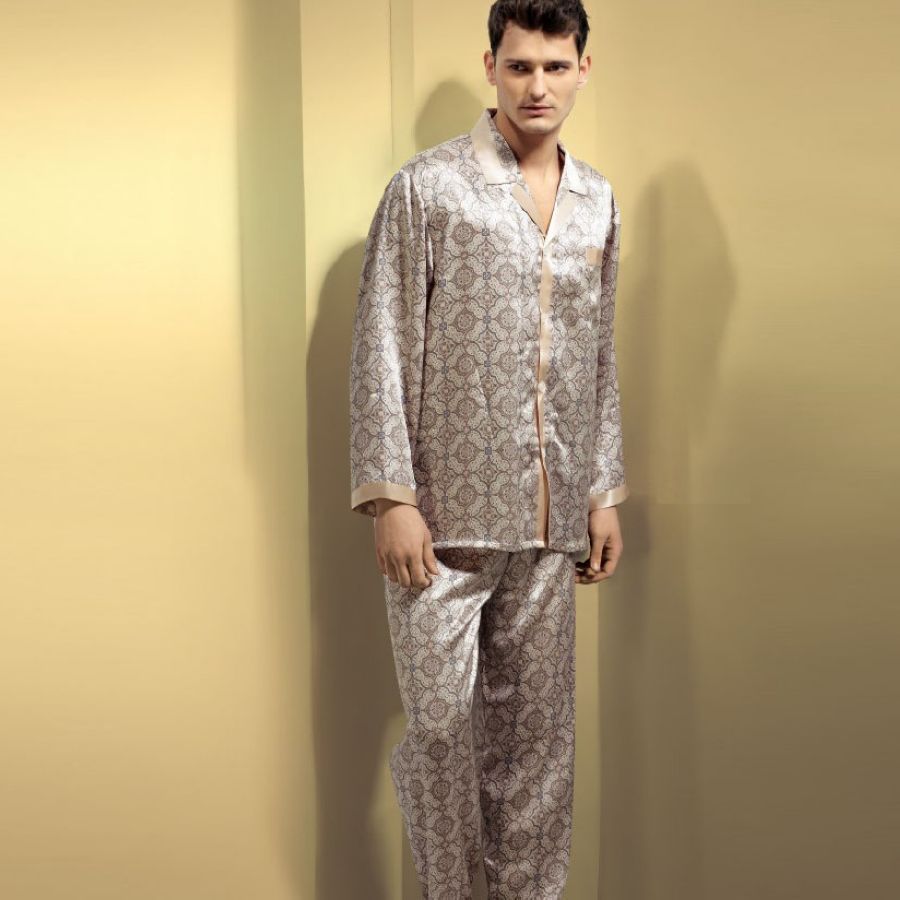 free shipping Mulberry silk heavy silk sleepwear male long-sleeve set 11004