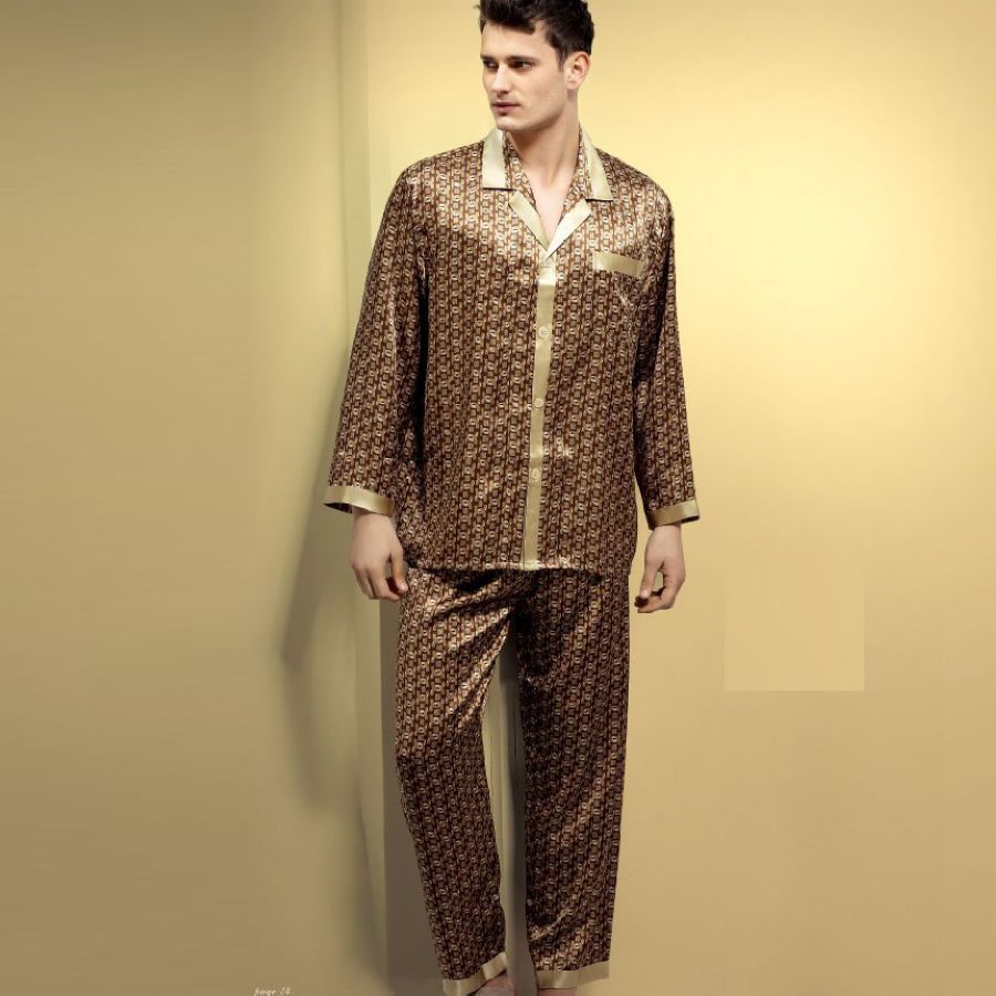 free shipping Mulberry silk heavy silk sleepwear male long-sleeve set 11005