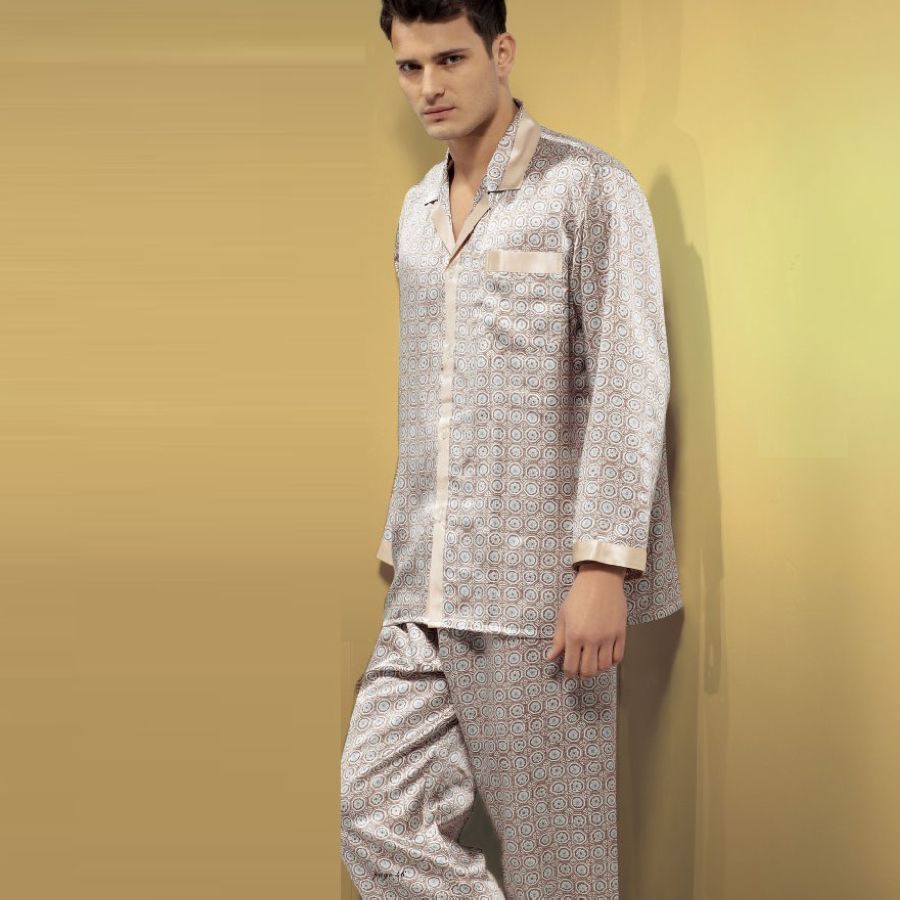 free shipping Mulberry silk heavy silk sleepwear male long-sleeve set 11007