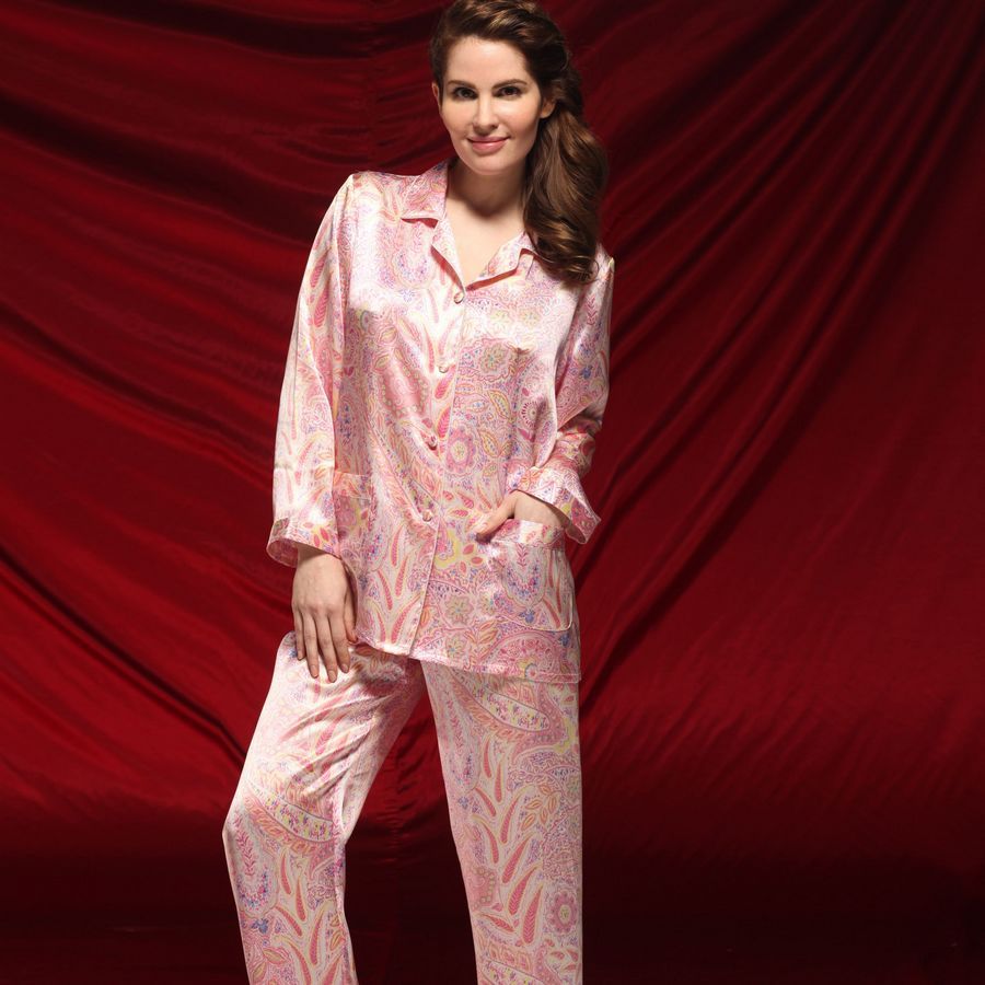 free shipping Mulberry silk laciness sleepwear long sleeve length pants at home set b6001b4