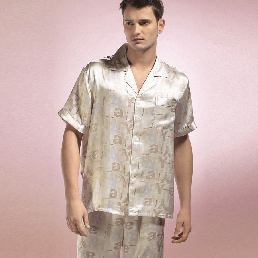 free shipping Mulberry silk sleepwear lounge male short sleeve length pants sleep set ye019b-2