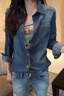 Free shipping, Mushroom autumn women outerwear star rivet denim shirt