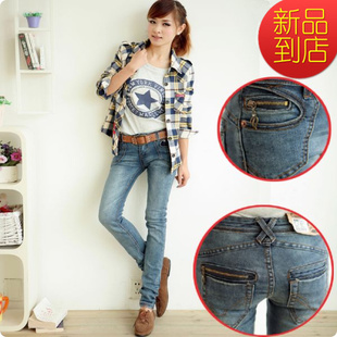 Free shipping Mushroom retro finishing vintage jeans skinny pants female slim pencil pants