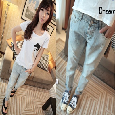 Free Shipping Mushroom women's fashion casual plus size hole beggar pants loose harem pants jeans