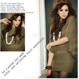 Free Shipping MY W3399 is fashion all-match loose batwing sleeve sweater dress