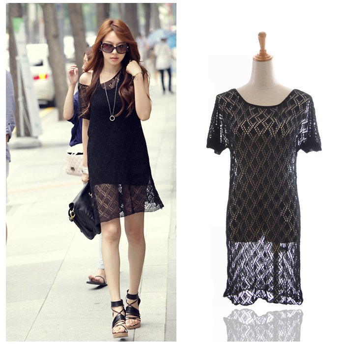 Free Shipping MY  w3425 cutout sweater dress crochet knit dress