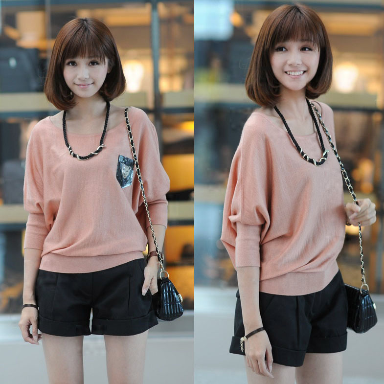 Free Shipping My321 2012 autumn necklace batwing sleeve 100% cotton casual all-match sweater female SX