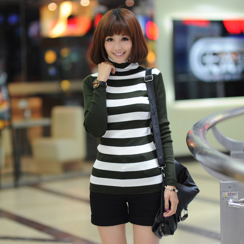 Free Shipping My413 2012 turtleneck slim basic shirt stripe long-sleeve sweater SX