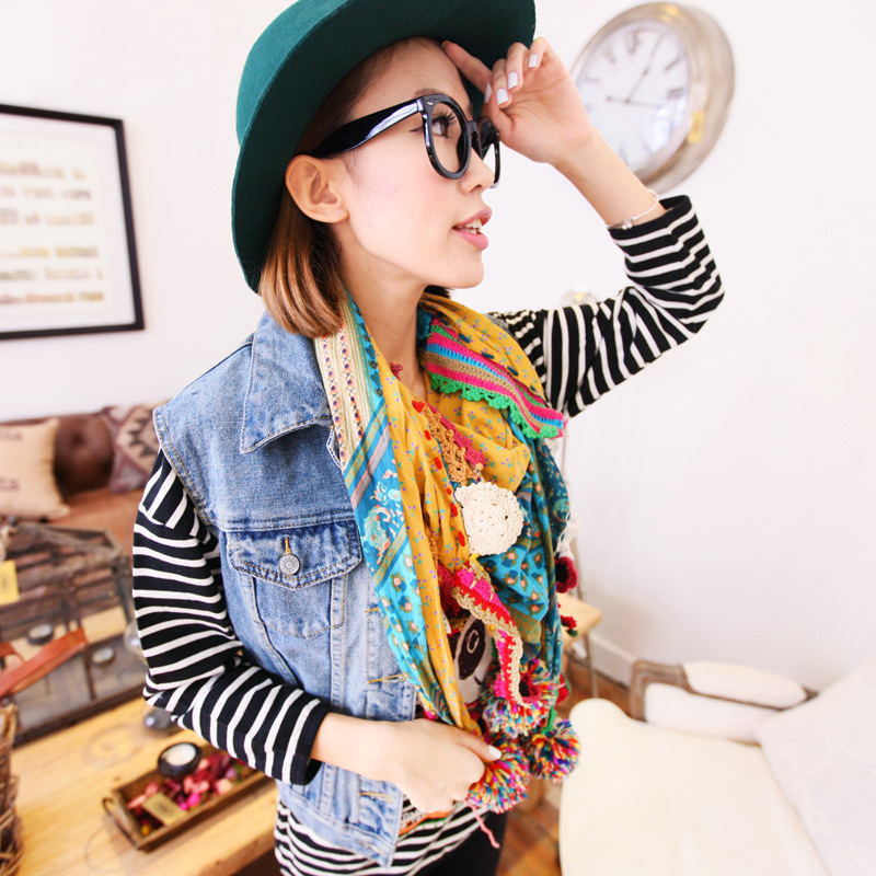 free shipping N  nostalgic embroidery pattern all-match single breasted turn-down collar vest