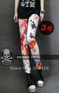 [Free shipping]NANA BEST 2012 new  Graffiti letters punk paint point the head skeleton art flowers Leggings