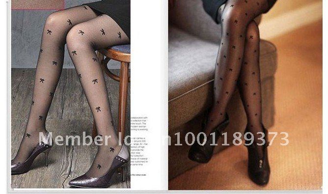 Free Shipping!Nets socks black decorative pattern long stockingultra-thin mesh even pants Bowknot printing