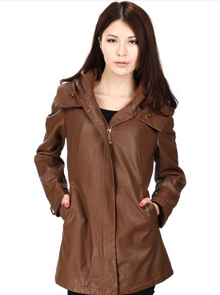 Free shipping !!! NEW 2012 Hot sale Women fashion High-grade sheepskin Plus size Medium style leather jacket dust coat / L-4XL