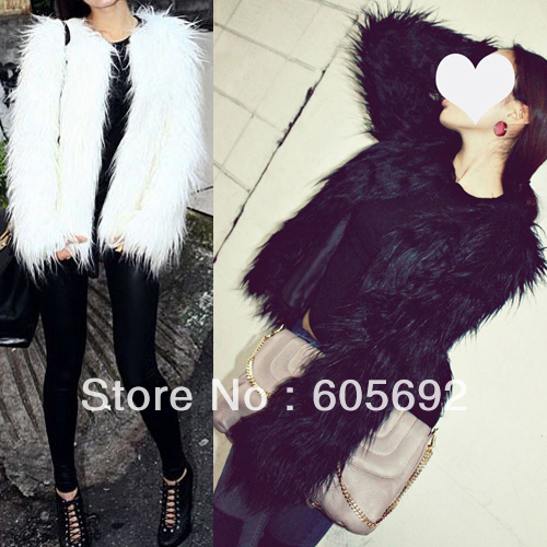 Free Shipping New 2012 New Hot Women Lady Casual Faux Fur Winter Luxury Fashion Coats furry Jacket S M L Black White WCT43