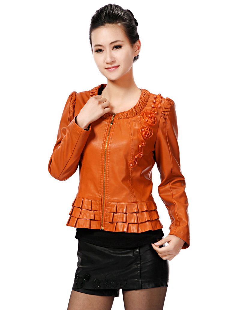 Free shipping !!!  NEW 2012 Women's brand Fashion Sheepskin genuine leather short leather jacket Coat / XL-4XL