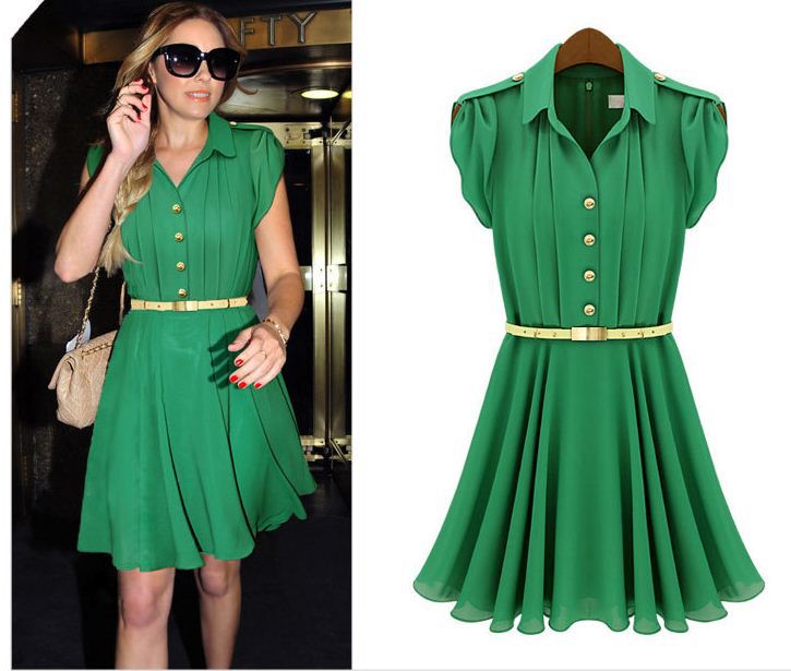 Free shipping new 2013 summer dress fashion Women's Lapel lotus sleeve slim thin dress