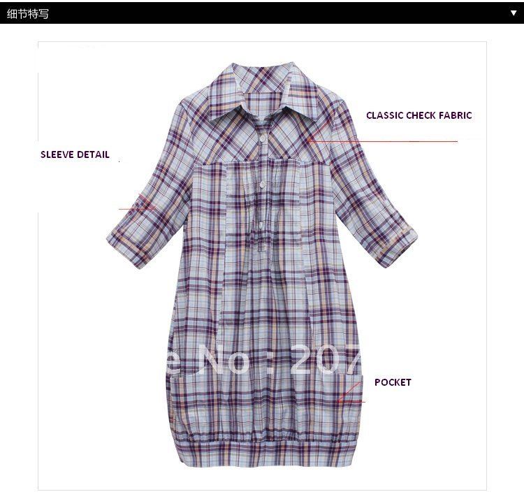 free shipping  new arrival 2012 laides' checked fabric fashion blouse / L XL 2XL 3XL  / classical blouse