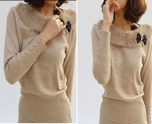 Free Shipping ! New arrival 2012 spring and autumn rabbit fur all-match elegant butterfly brooch sweater basic shirt