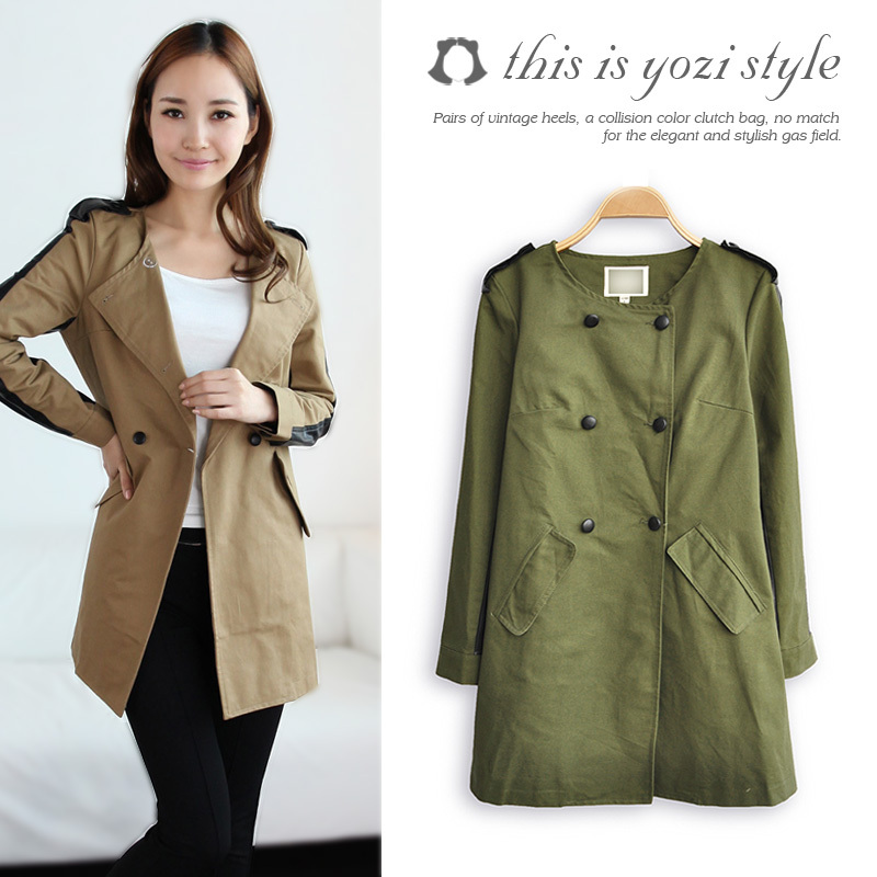 Free Shipping New arrival 2013 casual unisex o-neck long-sleeve patchwork trench outerwear female ac351