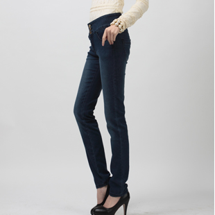 Free shipping new arrival 2013 dark color thin buttons high waist jeans female small straight pants style fashion jeans women