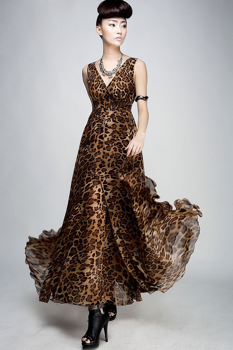 Free Shipping New Arrival! 2013 Europe Sexy Fashion Leopard Double Ruffles Chiffon Expansion Skirt, Ladies Dress LM8088L