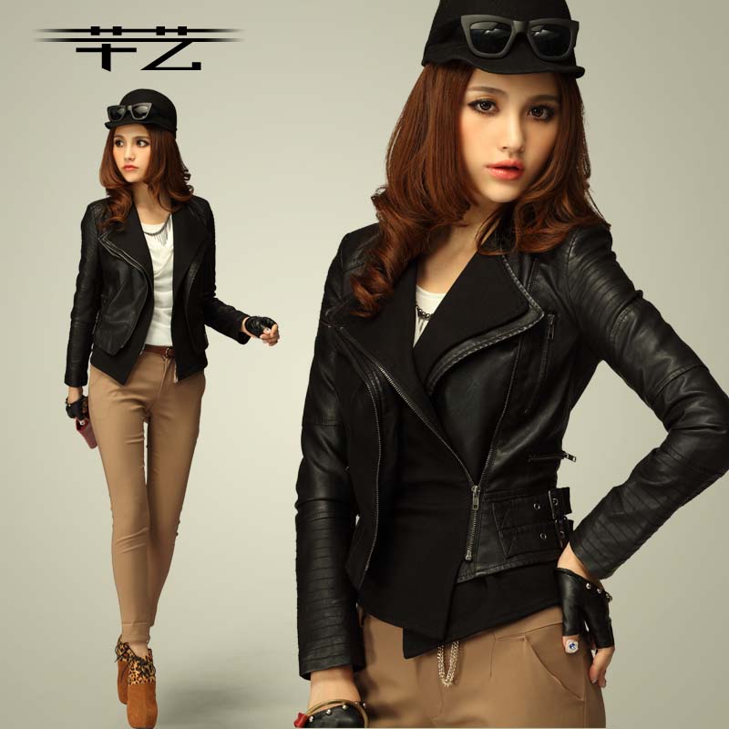 Free Shipping New arrival 2013  fashion motorcycle short slim design popular leather clothing short jacket