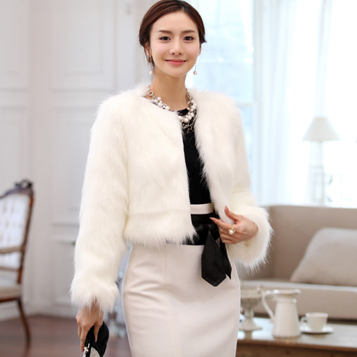 free shipping New arrival 2013 luxury faux white fur women's long-sleeve short design fur coat