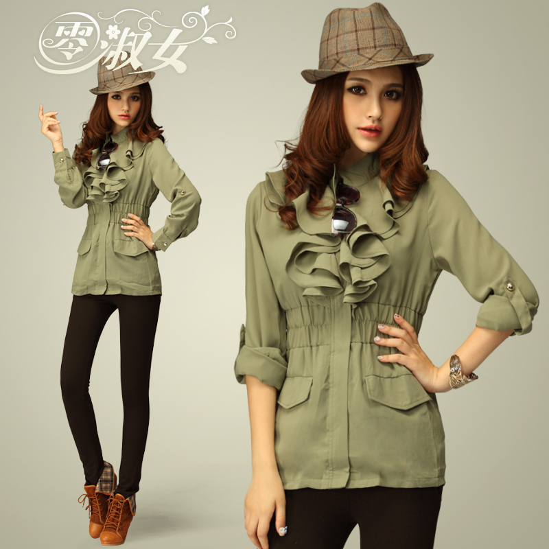 Free Shipping New arrival 2013  waist ruffle casual women's autumn personalized fashion short jacket coat