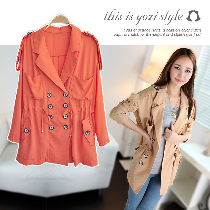 Free Shipping New arrival 2013 women's slim waist double breasted trench long-sleeve chiffon outerwear ac298