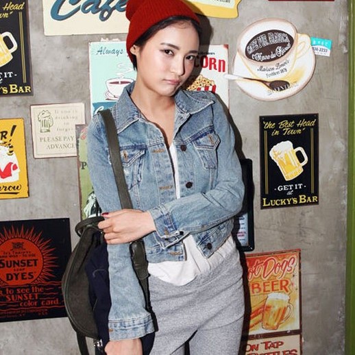 Free Shipping new arrival 2013 womens casual outwear jeans jacket fashion streetwear single breasted jeans coat S-L