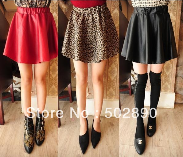 Free shipping  new arrival 2013 womens summer elastic waist  PU skirt  leather skirt skirts 3colors