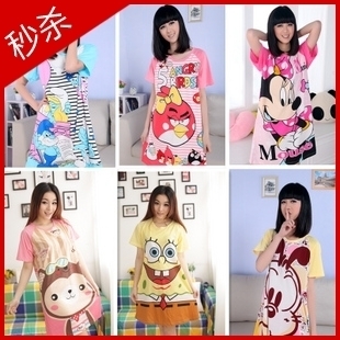 free shipping New arrival big cartoon nightgown 100% cotton sleepwear women's summer short-sleeve casual lounge plus size