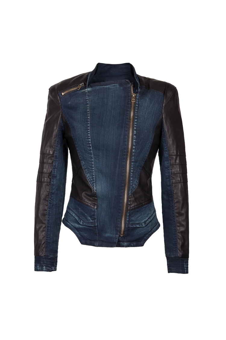 Free shipping new arrival denim&leather patchwork fashion jacket women 2013, leather long sleeve, size M/L/XL/XXL