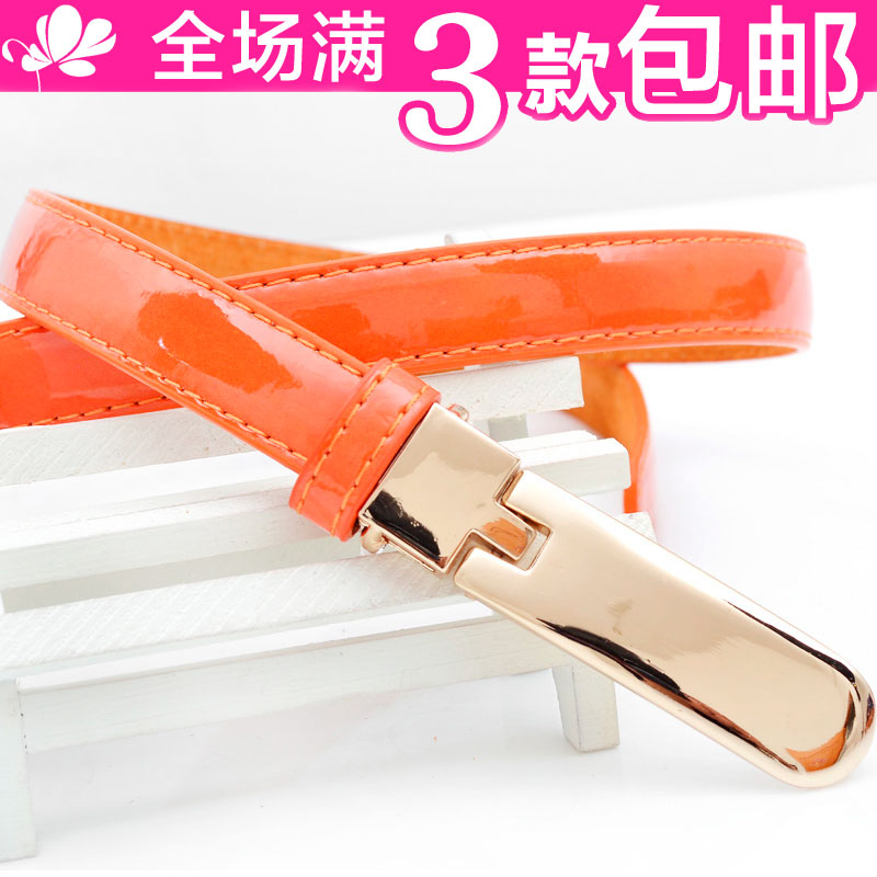 Free shipping New arrival japanned leather candy color women's strap plain patent leather strap thin 6106 cowhide belt