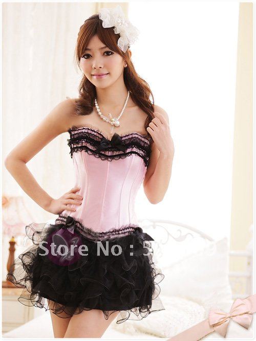 Free Shipping,New arrival,Lace Up Overbust Sexy Corset Lingerie DH070 apricot