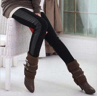 Free shipping new arrival latest style Fashion faux leather patchwork women's cotton legging ankle length trousers / 2 color