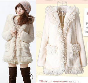 free shipping new arrival outerwear tassel hood plush fleece outerwear coat 5208