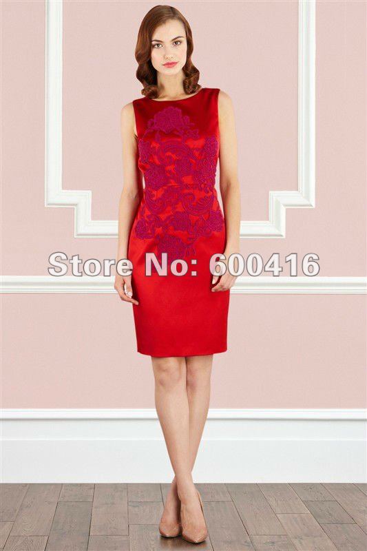 Free Shipping  New Arrival Red Embroidery Sleeveles Dress 120911CT01