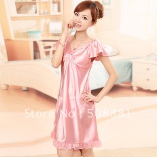 Free shipping new arrival Sexy and lovely  lady satin pajamas/women nightgowns pink silk robes Min3pcs/lot