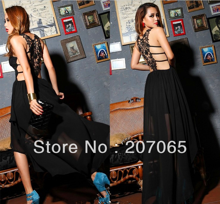 Free shipping New arrival sexy hollow out lace grows dovetail chiffon irregular dress,women dress