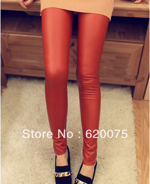 Free Shipping new arrival Shiny high waist imitation leather women' Leggings four colors Was thin Elasticity  women' Leggings