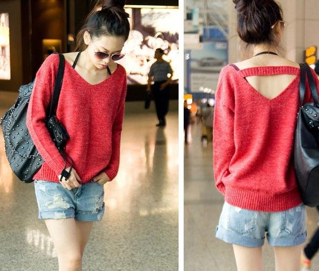 Free Shipping New Arrival Spring Lady's Sweater ,Women's Sex V-Neck Knitwear, Fashion Knitted Sweater Black ,Coffee,Red (ED-18)