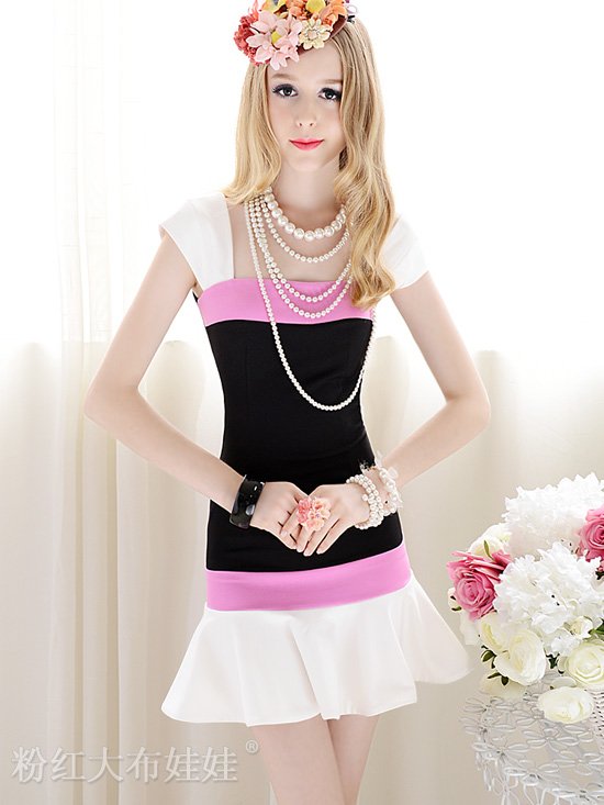 Free Shipping New Arrival Square Neck Slim Fit Stripes Sleeveless Color Block Dress YL071804BW